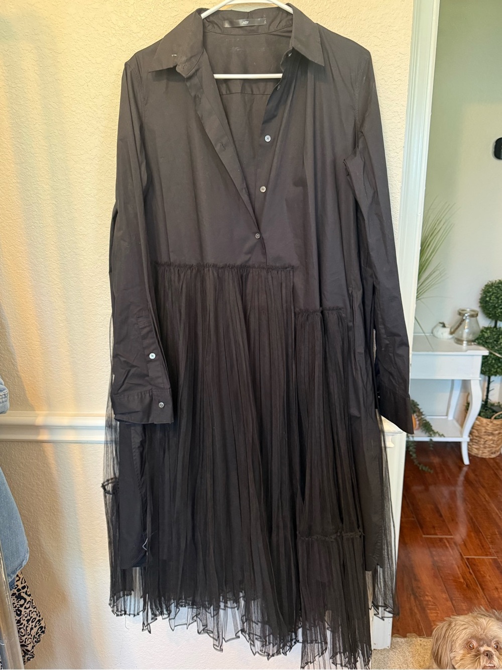 Black Tulle Tiered Shirt Dress large JNBY